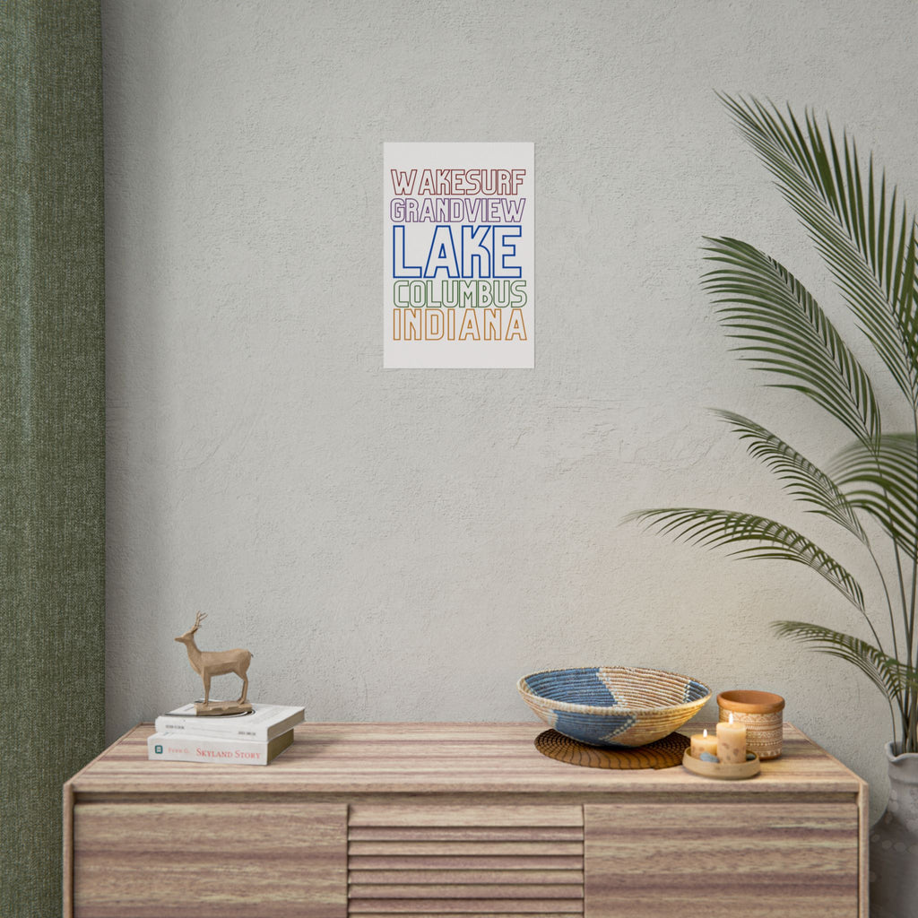 Lake Columbus Indiana Wakesurf Poster — Grandview Typography Rolled Poster