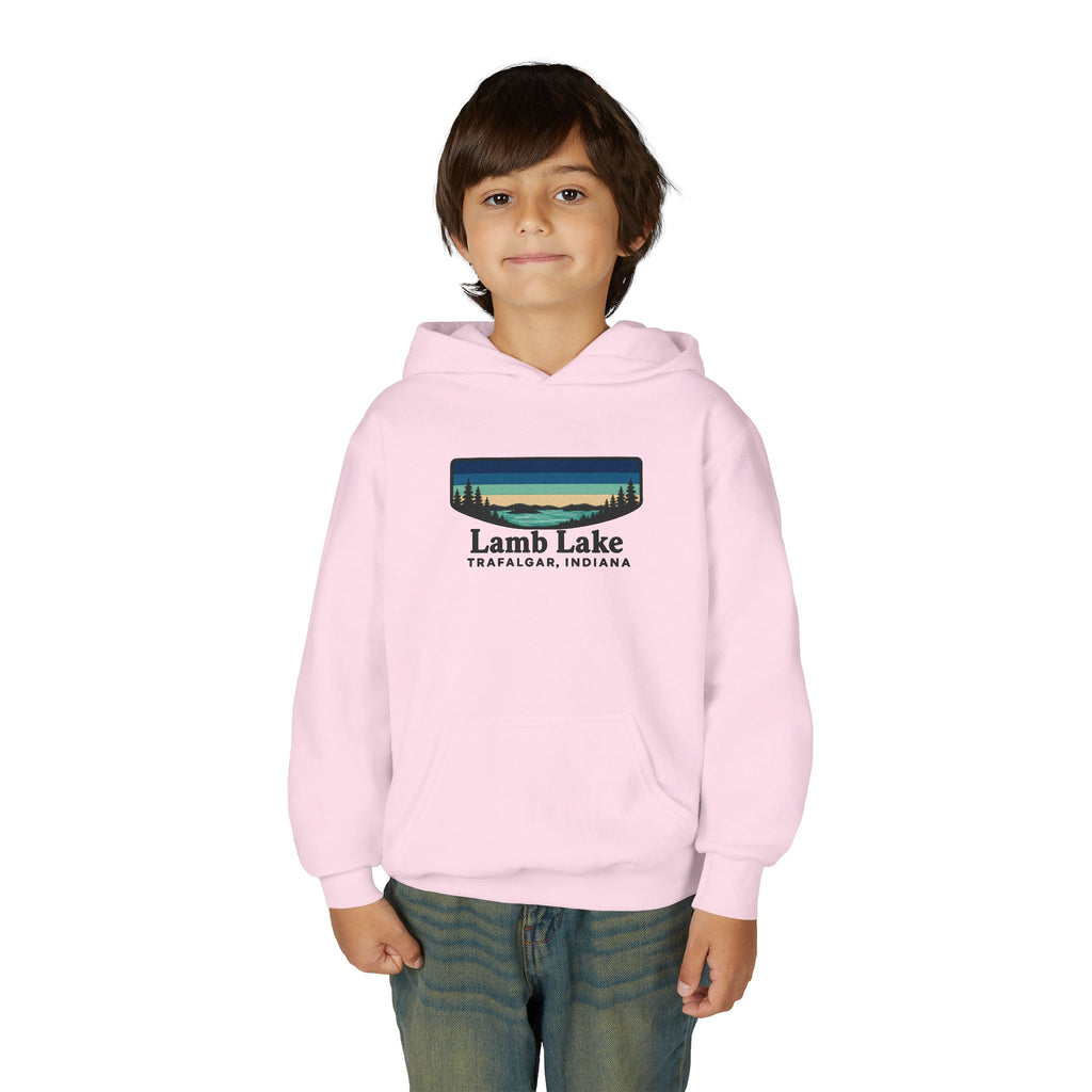 Youth Hoodie — Lamb Lake Indiana Retro Lake Graphic