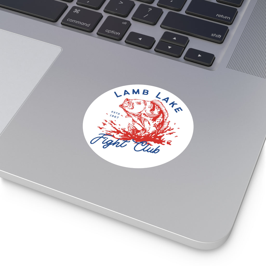 Lamb Lake Fight Club Round Vinyl Sticker — Vintage Fishing Bass Emblem (ESTD 1967)