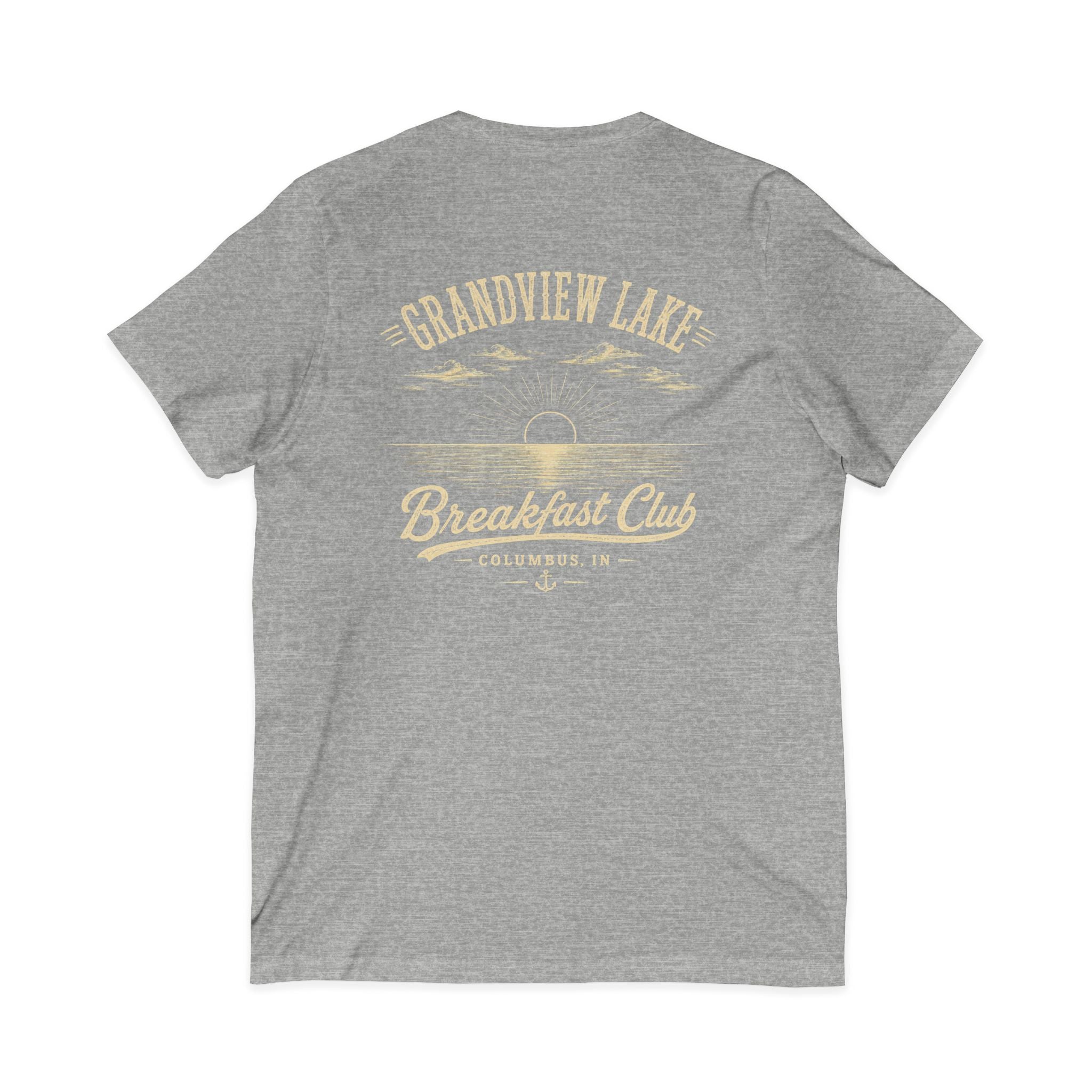 Good Food Good Company Good Morning V-Neck Tee — Retro Grandview Lake Breakfast Club Graphic Shirt