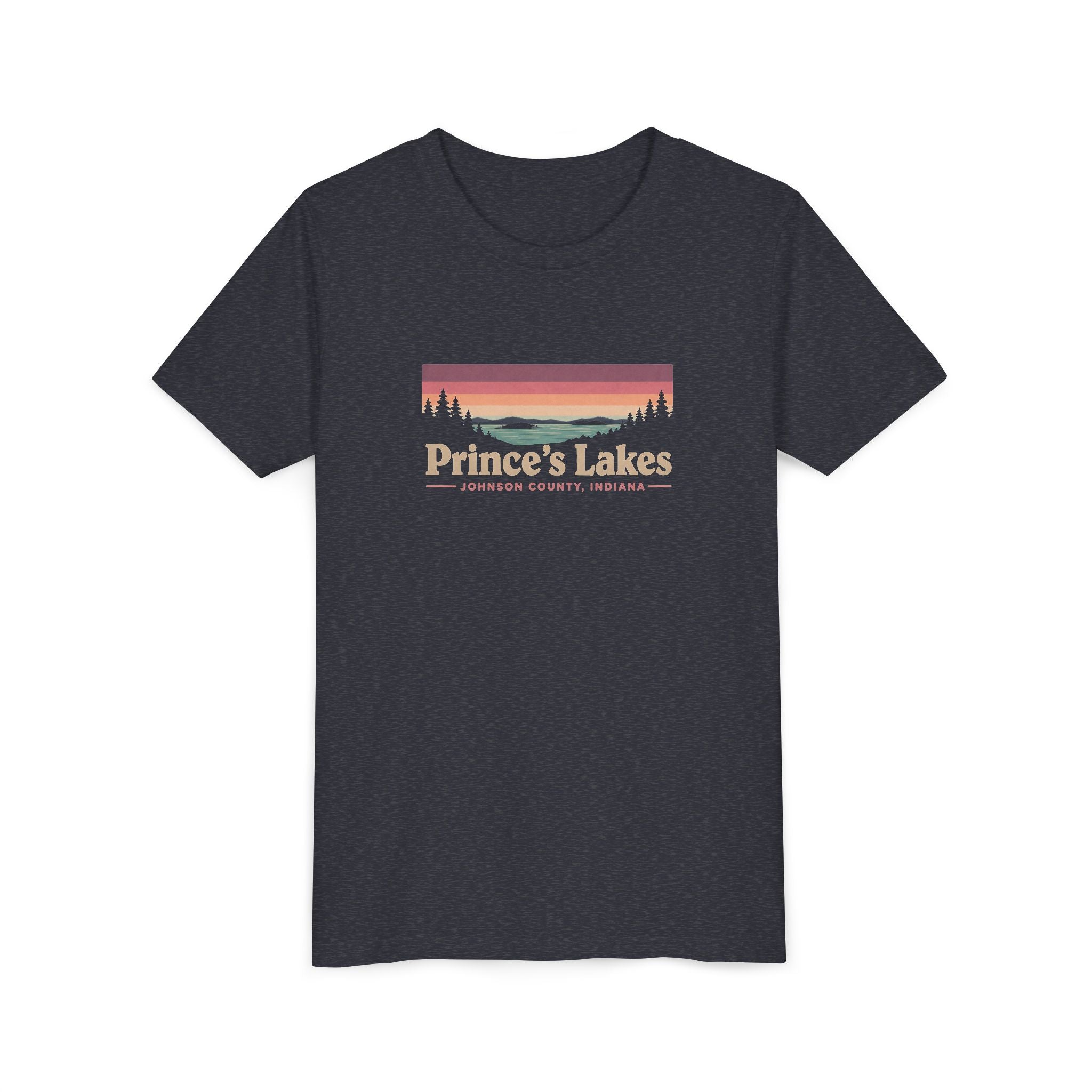 Youth Tee — Prince's Lakes Retro Sunset Graphic