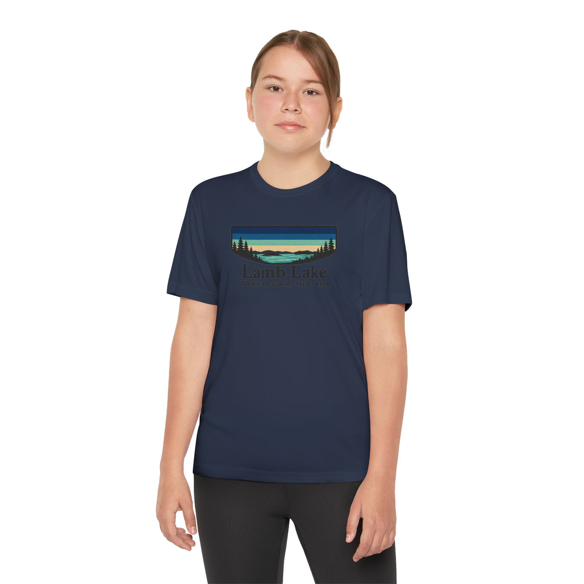Youth Performance Tee — Lamb Lake Retro Sunset Camp Shirt