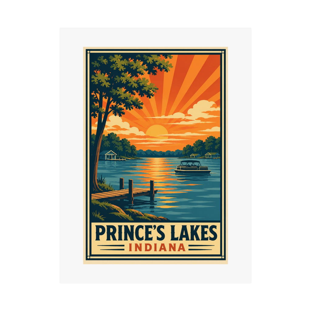 Prince's Lakes Indiana Sunset Poster- National Park Style