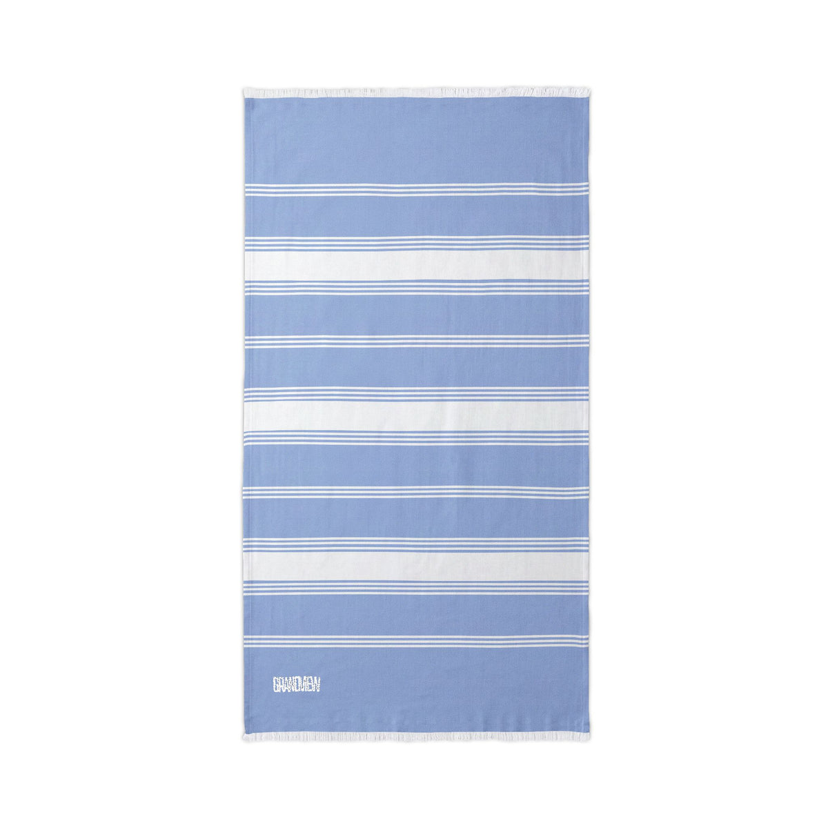 Script Embroidered Stripe Beach Throw Blanket — Grandview Lake Lightweight Turkish Towel for Lake, Travel & Summer