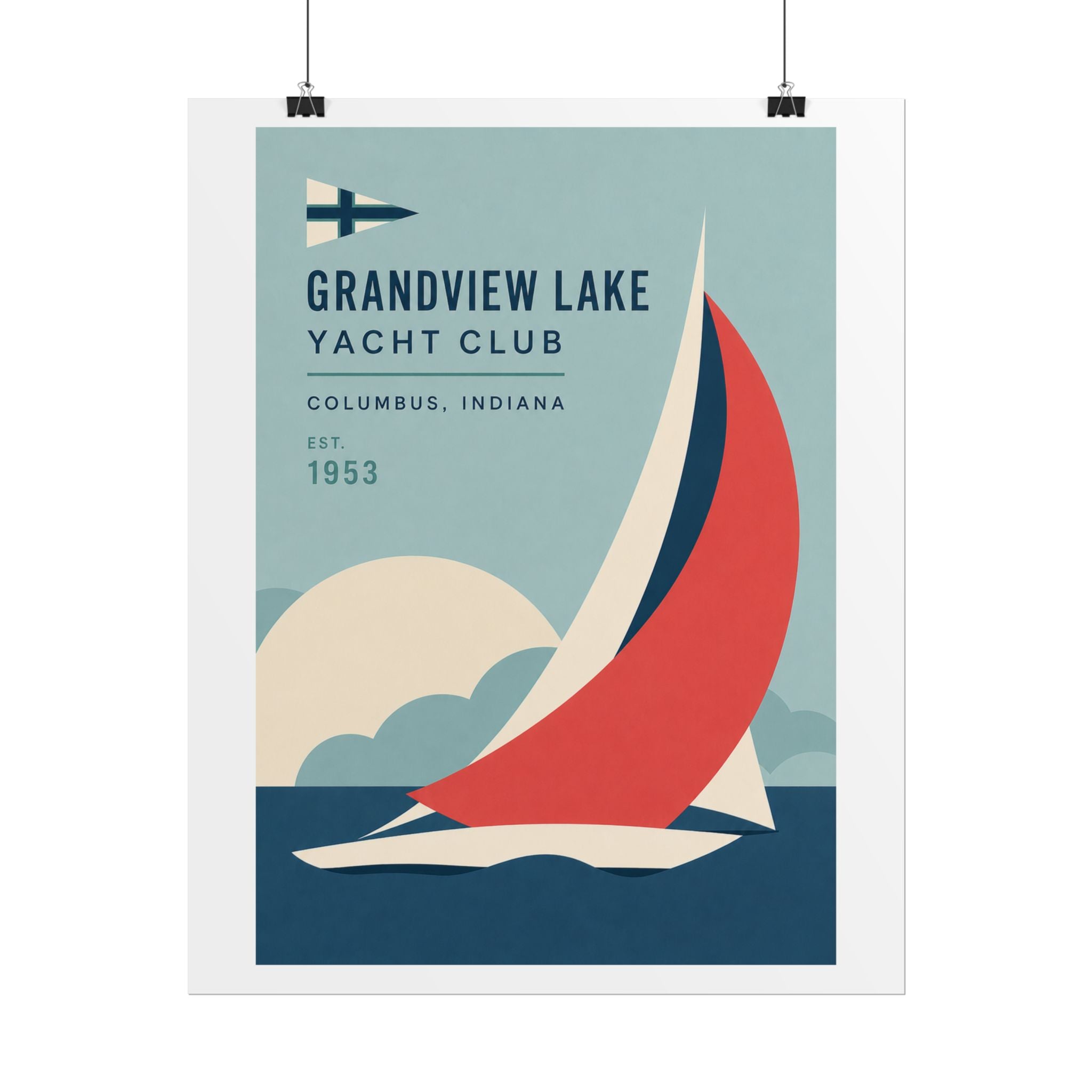 Grandview Lake Yacht Club Poster — Retro Sailing Print (Columbus, Indiana)