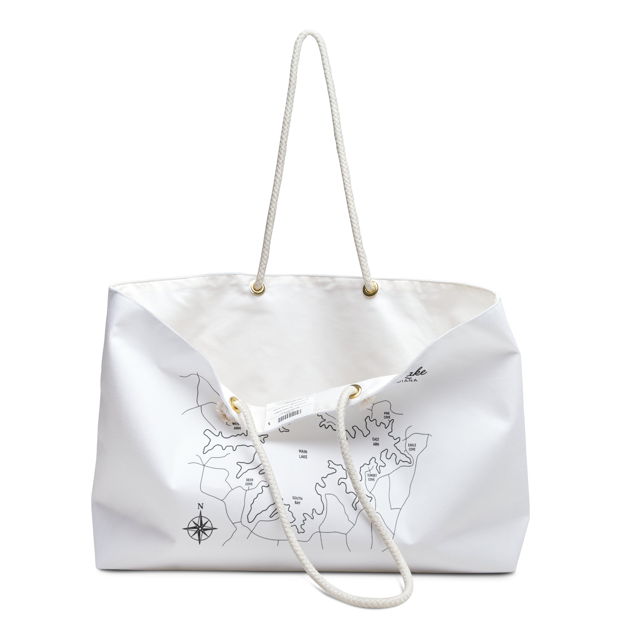 Grandview Lake Map Weekender Bag — Minimalist Nautical Canvas Tote for Travel & Lake