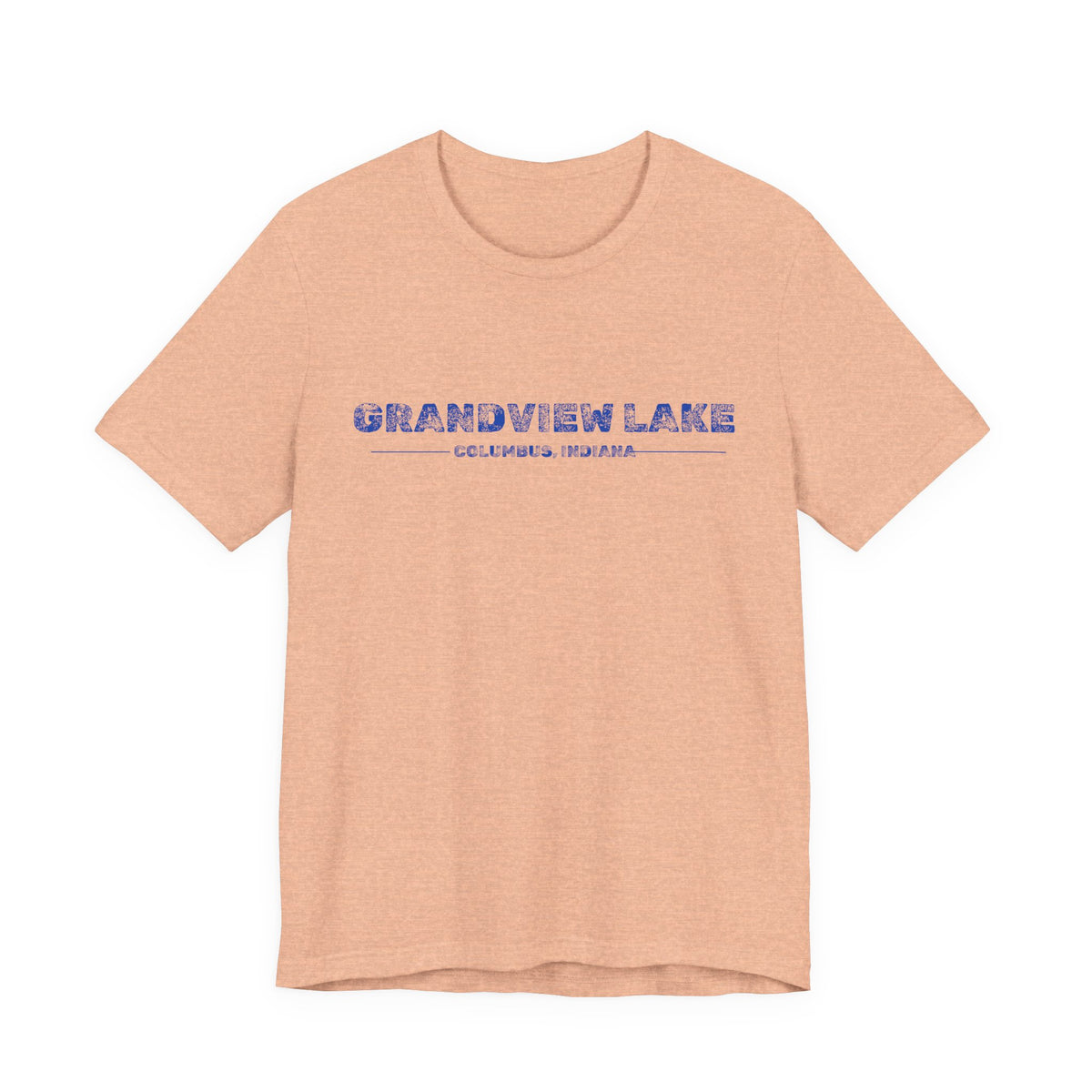Grandview Lake Columbus, Indiana Tee — Vintage Blue Text Short Sleeve T-Shirt