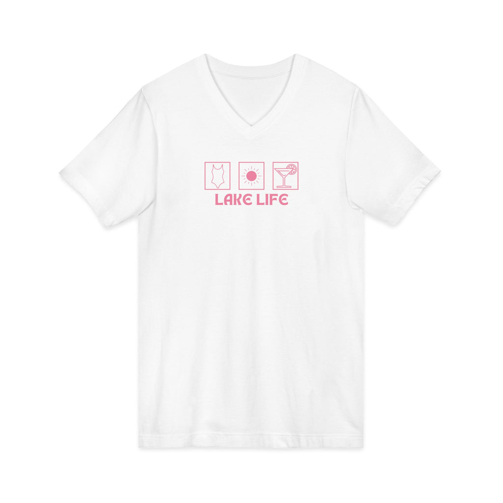 Lake Life V-Neck Tee — Pink Minimalist Icons T-Shirt