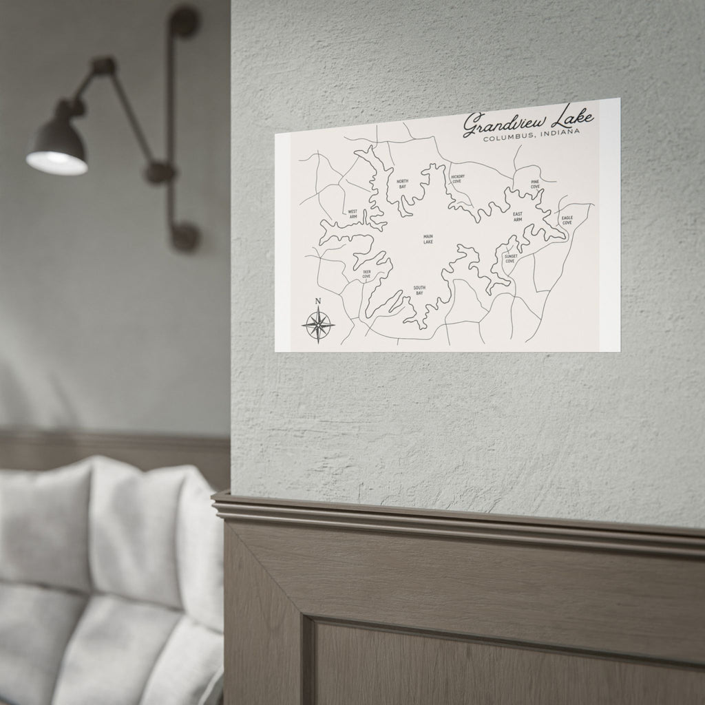 Grandview Lake Map Poster — Rolled Vintage Nautical Lake Map Wall Art