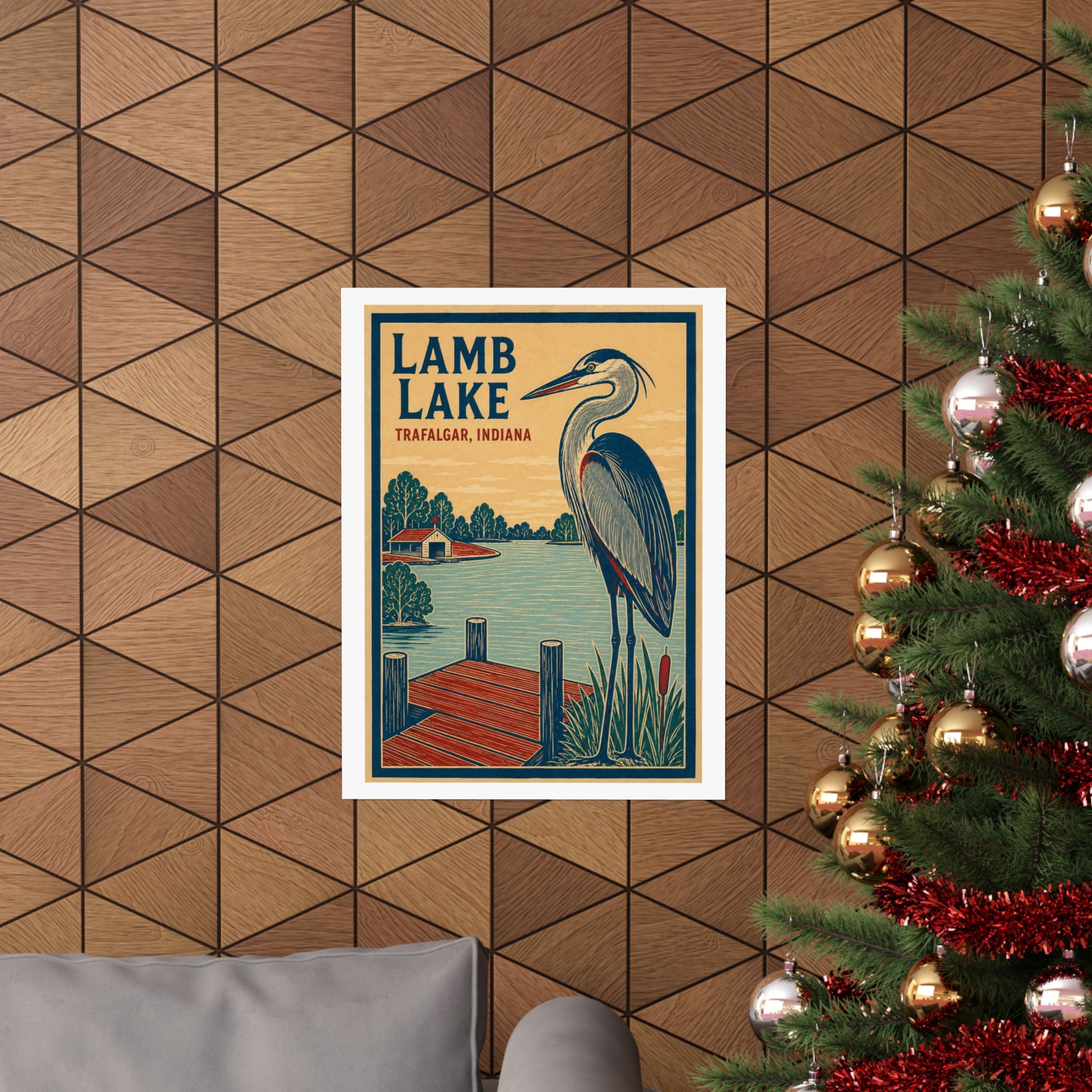 Lamb Lake Vintage Blue Heron Poster