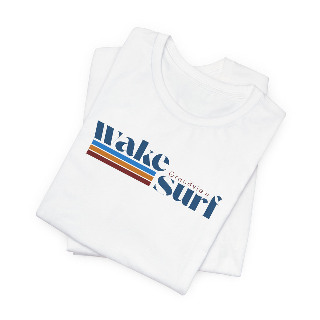 Wake Surf Grandview Stripe Tee — Retro Surfing Graphic T-Shirt