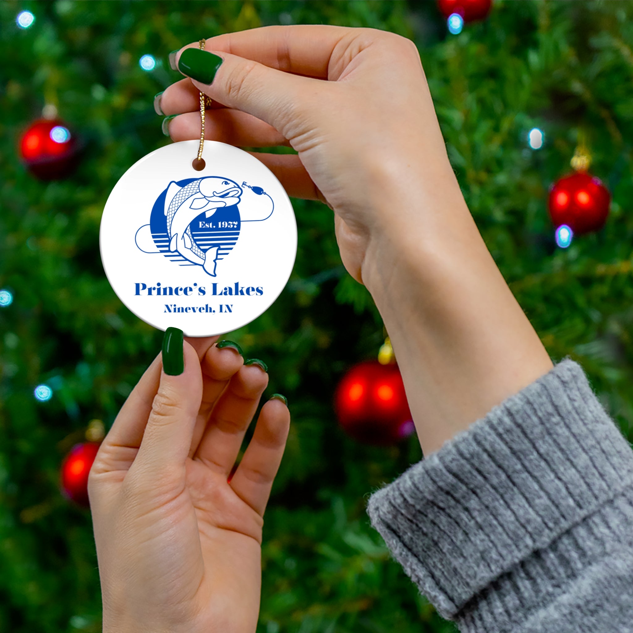 Ceramic Ornament — Prince's Lakes Fishing Holiday Keepsake (Nineveh, IN)