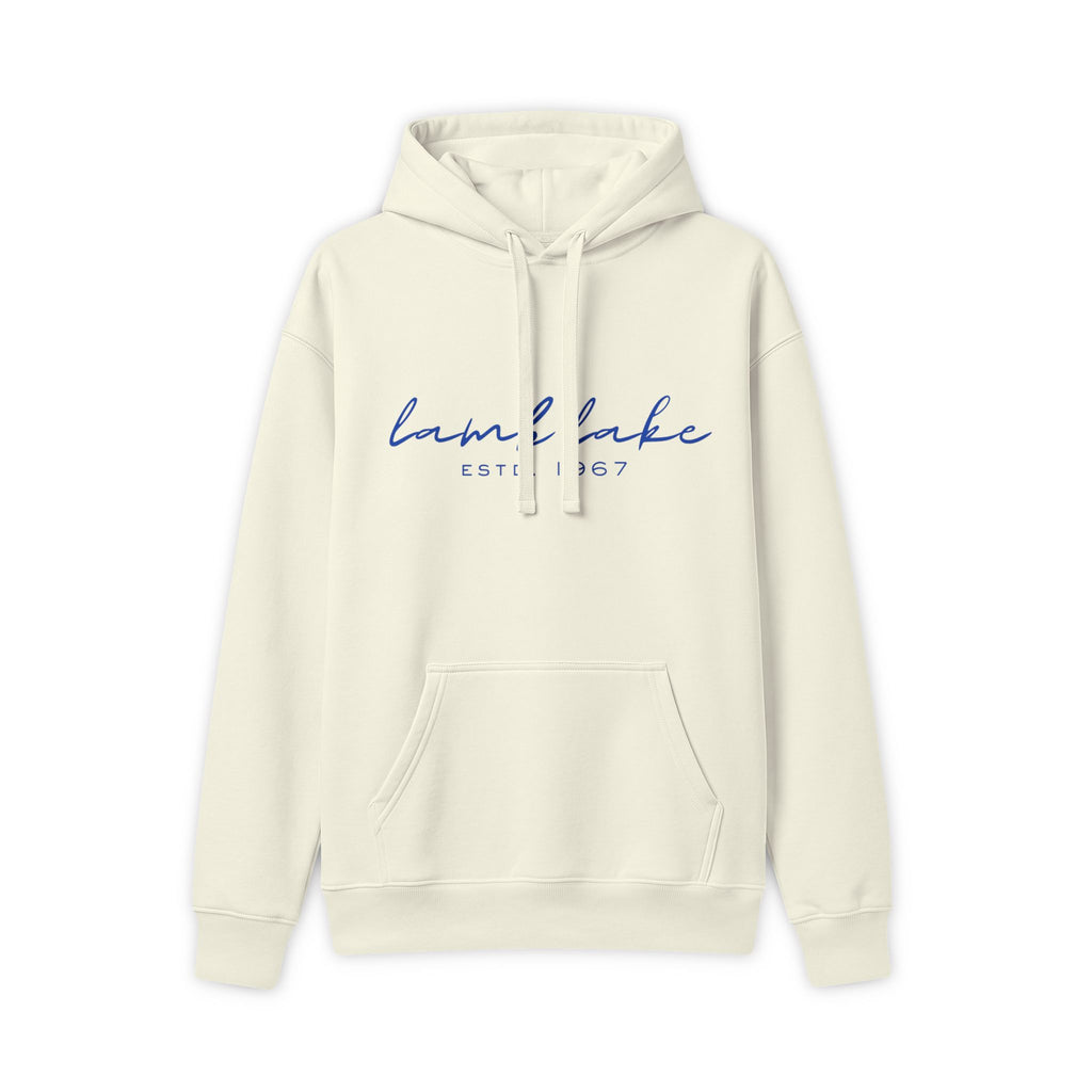 Lamb Lake Script Hoodie - Vintage Blue Text Lake Sweatshirt