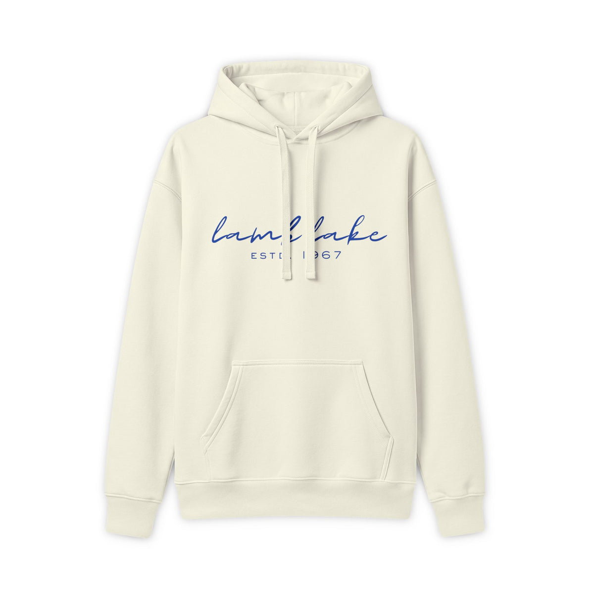 Lamb Lake Script Hoodie - Vintage Blue Text Lake Sweatshirt