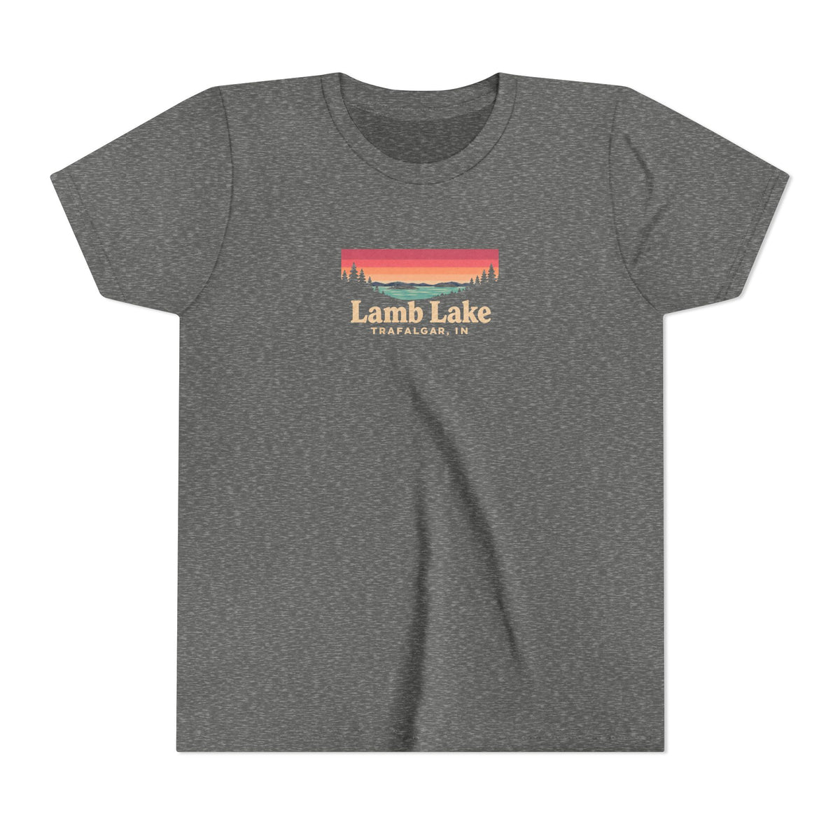 Youth Tee — Lamb Lake Retro Sunset Graphic