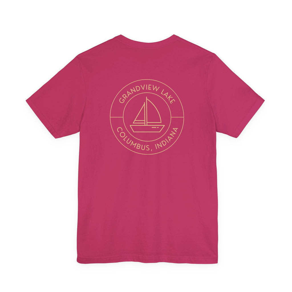 Sailboat Pocket & Back Print Grandview Lake Minimalist Tee —  Short Sleeve Shirt