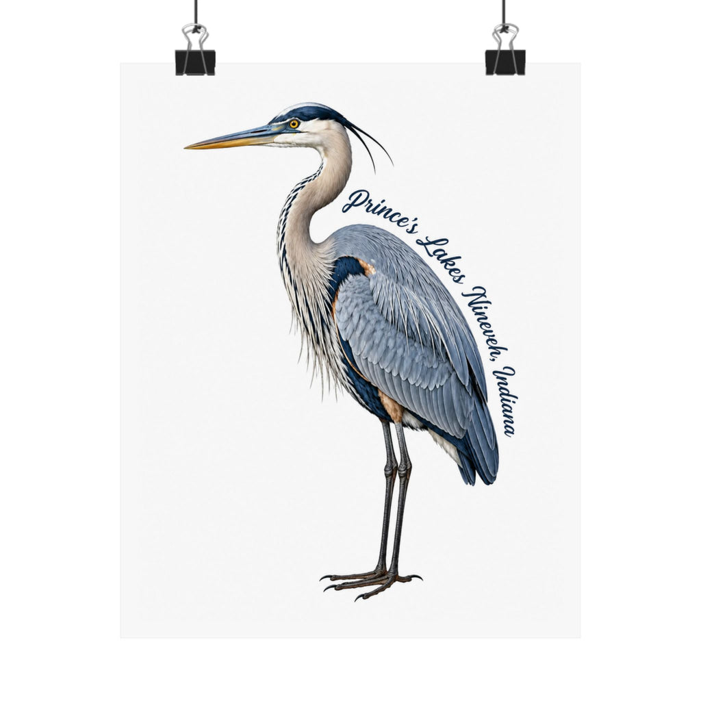 Great Blue Heron Art Print Poster — Matte Vertical Nature Illustration (Prince's Lakes Nineveh, Indiana)
