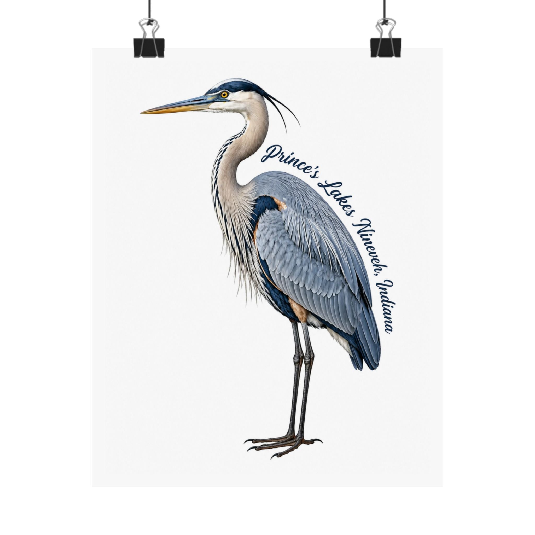 Great Blue Heron Art Print Poster — Matte Vertical Nature Illustration (Prince's Lakes Nineveh, Indiana)