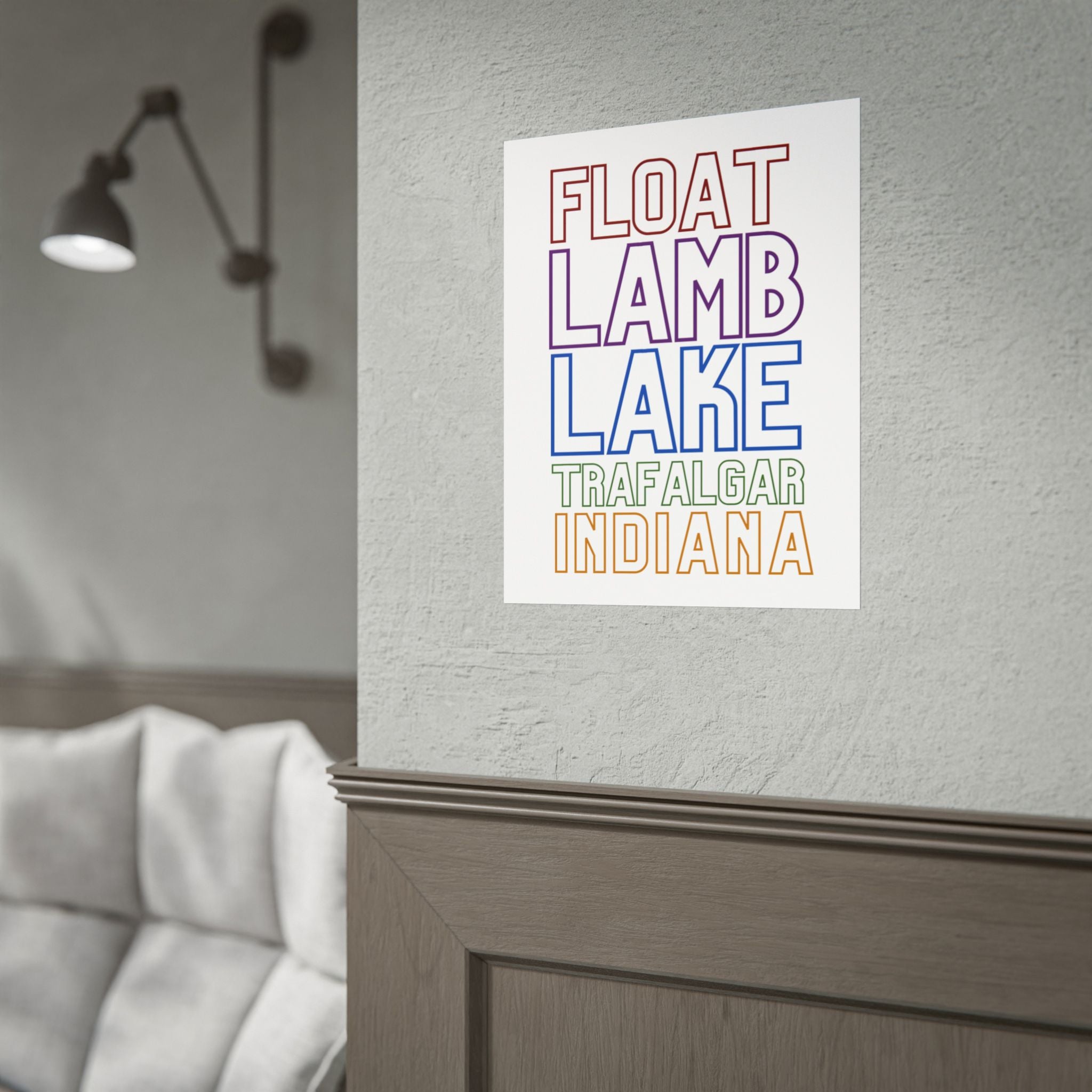 Rolled Poster — Float Lamb Lake Trafalgar Indiana Minimal Typography Art