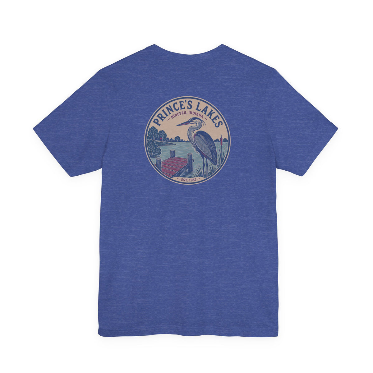 Prince's Lakes Great Blue Heron Graphic Tee — Vintage Nature Pocket & Back Print