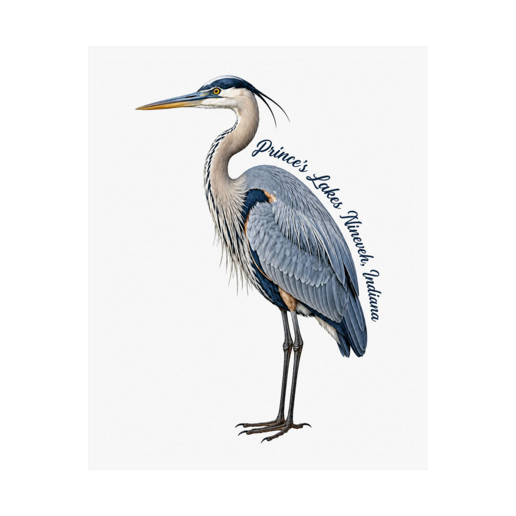 Great Blue Heron Art Print Poster — Matte Vertical Nature Illustration (Prince's Lakes Nineveh, Indiana)
