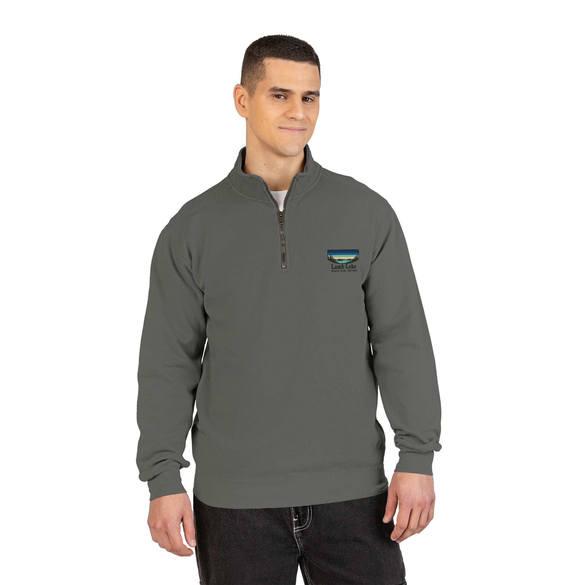 Quarter-Zip Sweatshirt — Lamb Lake Retro Sunset Patch