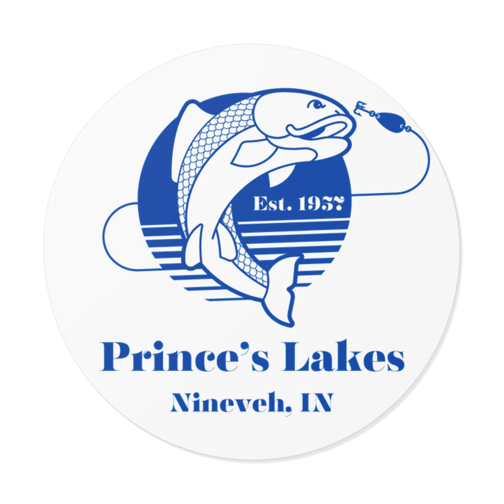 Prince's Lakes Fishing Sticker — Round Vinyl 'Est. 1957' (Nineveh, IN)