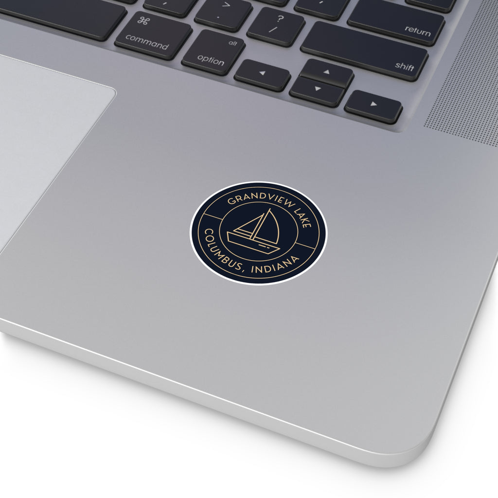 Grandview Lake Sailboat Round Vinyl Sticker — Columbus, Indiana Outdoor Decal
