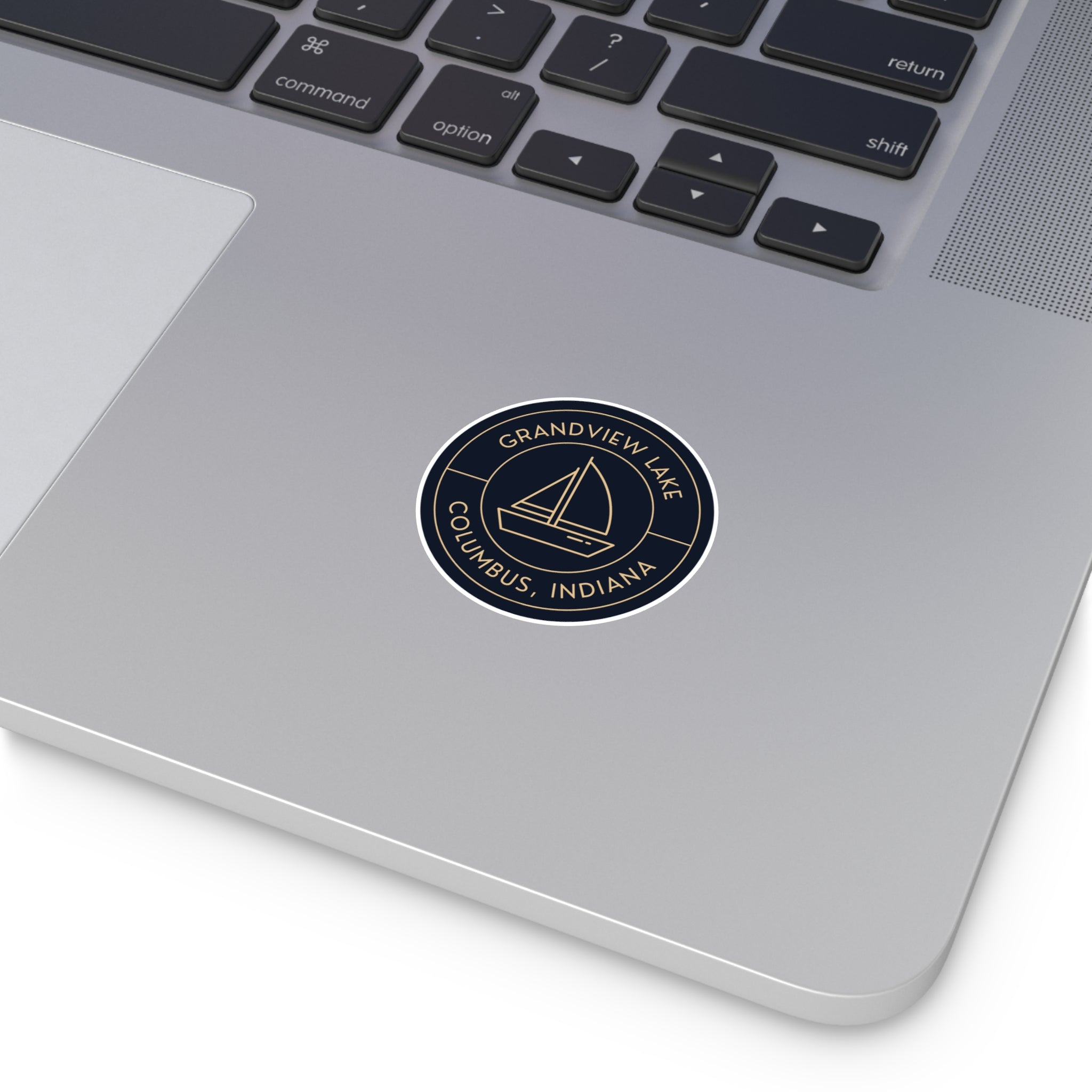 Grandview Lake Sailboat Round Vinyl Sticker — Columbus, Indiana Outdoor Decal