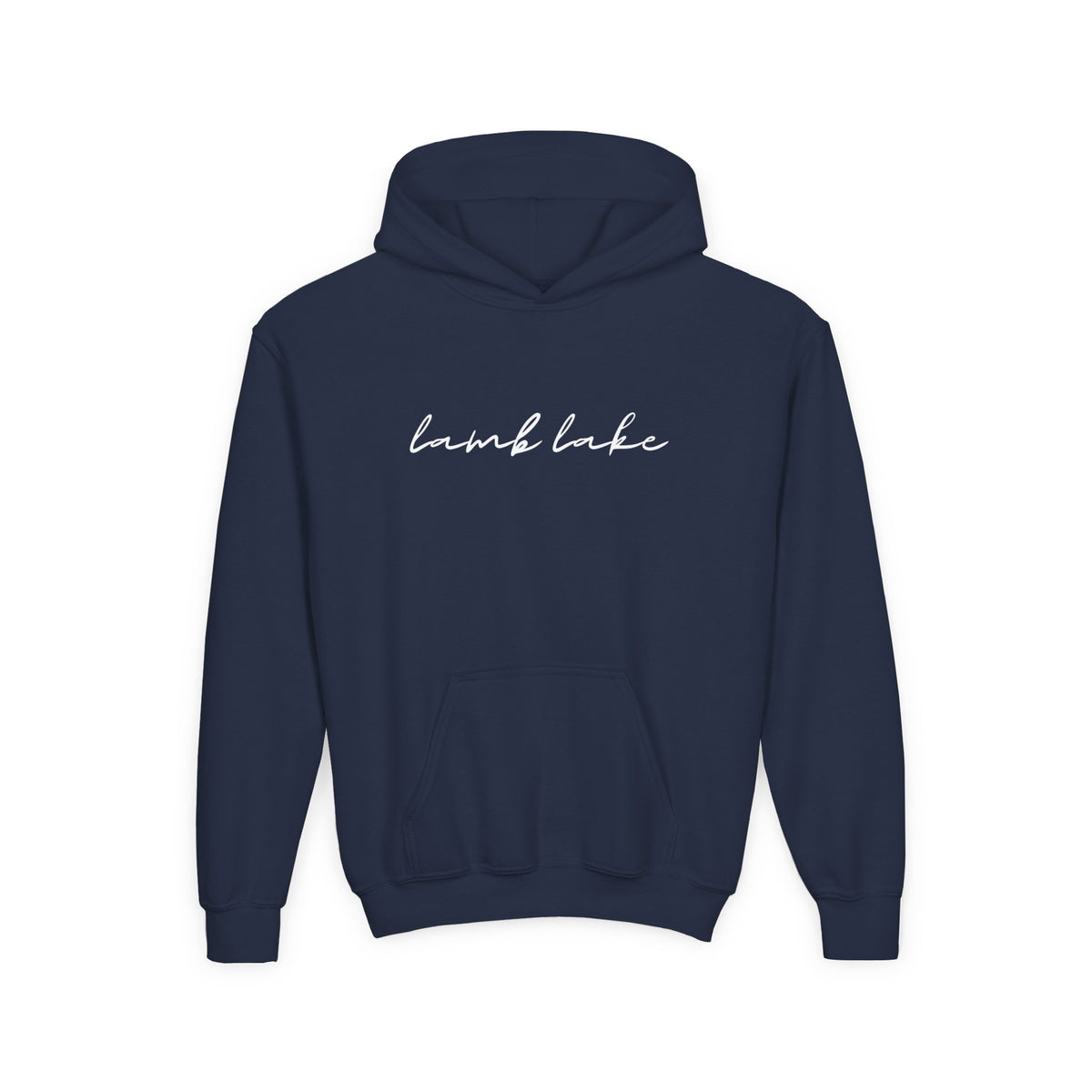 Youth Hoodie with "lamb lake" Script — Soft Casual Pullover