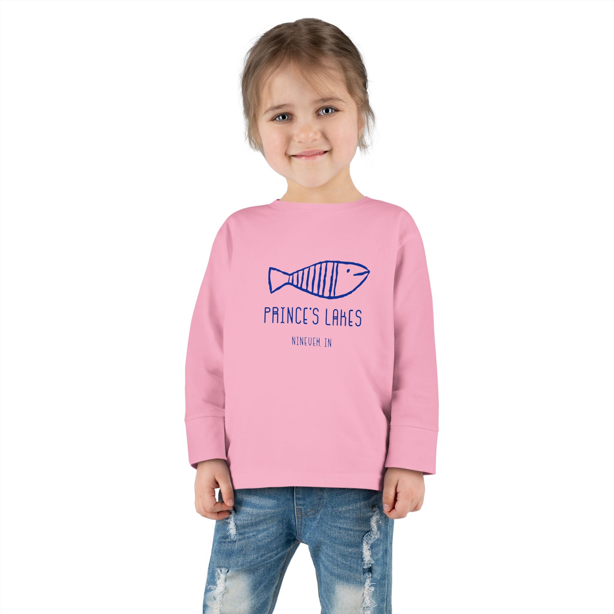 Toddler Long Sleeve Tee — "Prince's Lakes" Hand-Drawn Fish Graphic