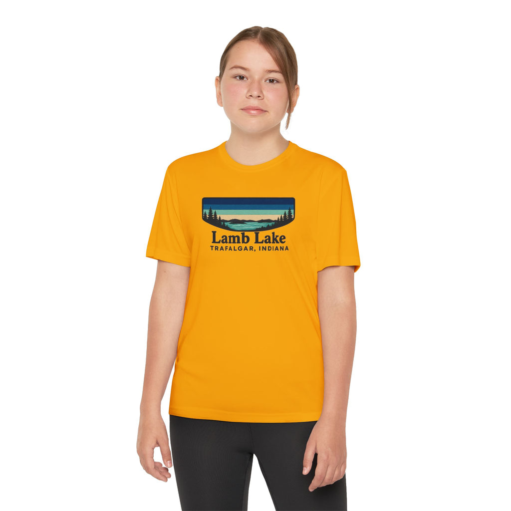Youth Performance Tee — Lamb Lake Retro Sunset Camp Shirt