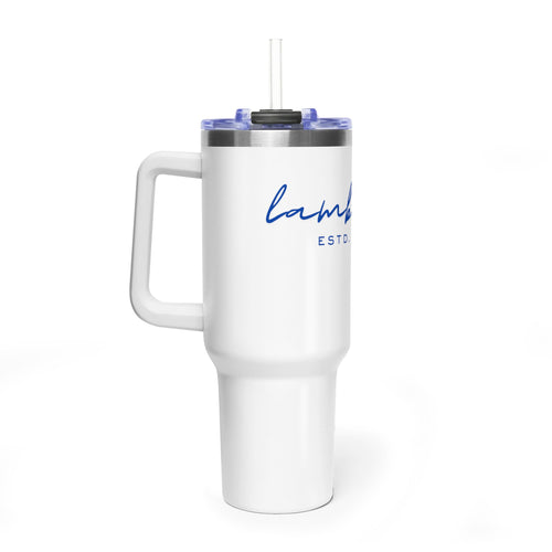 40oz Vacuum Tumbler — 'Lamb Lake' Script Insulated Travel Mug