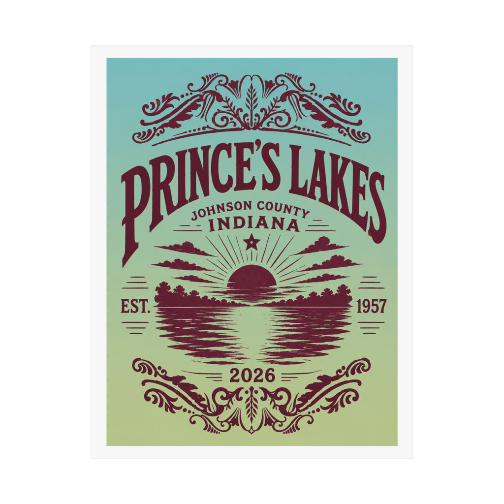 Prince's Lakes Indiana 2026 Commemorative Lake Poster — Matte Vertical Wall Art
