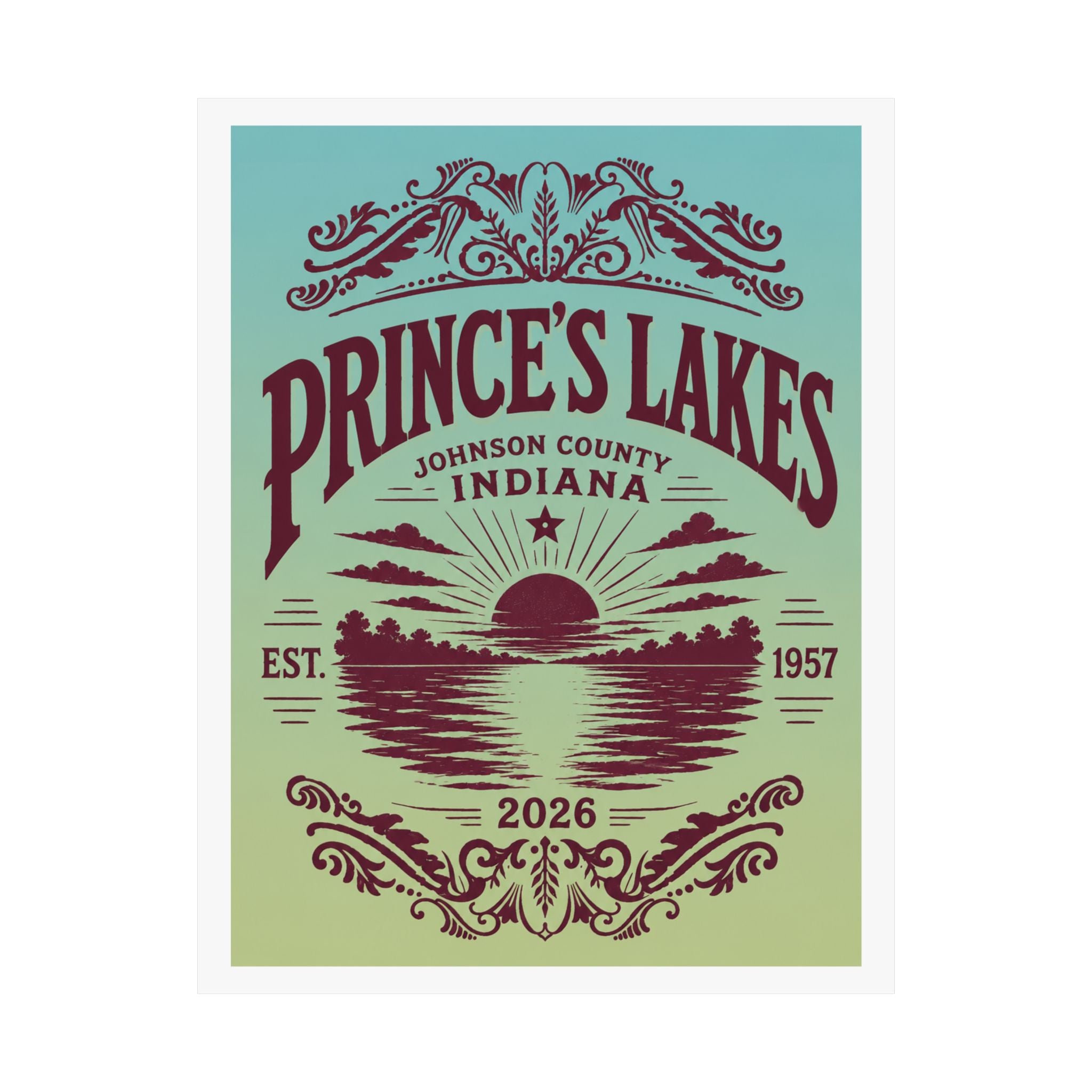 Prince's Lakes Indiana 2026 Commemorative Lake Poster — Matte Vertical Wall Art