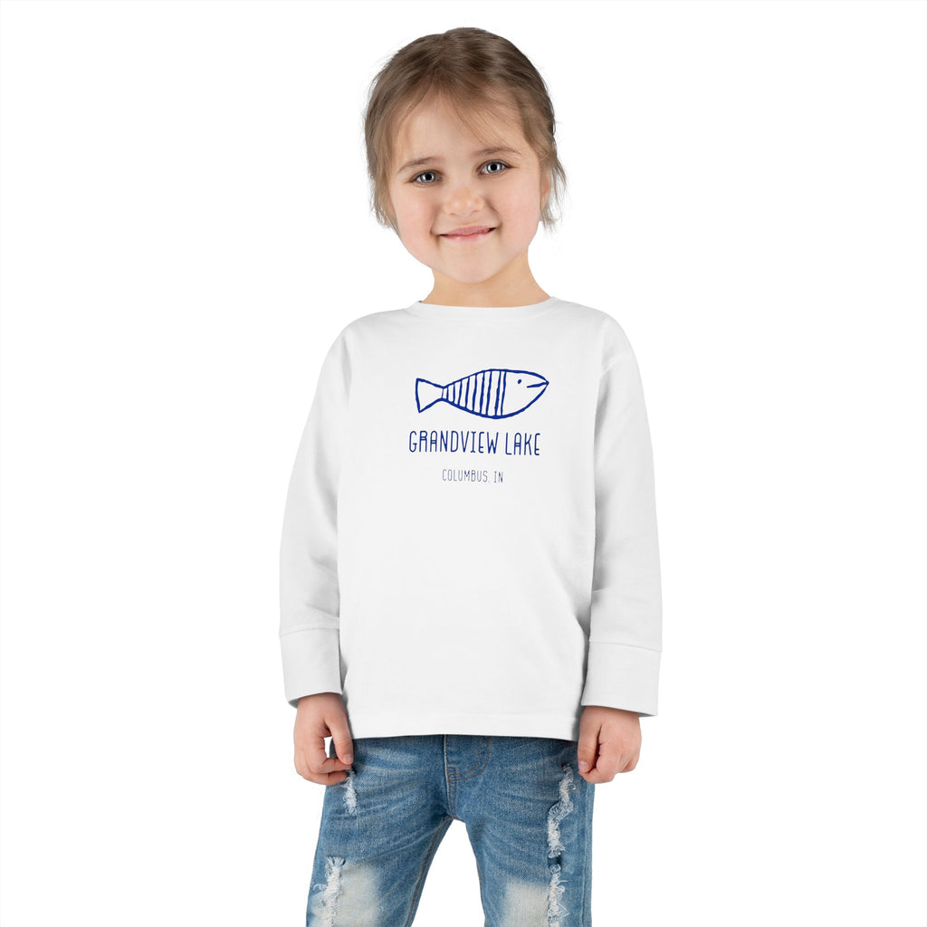 Toddler Long Sleeve Tee — "Grandview Lake" Hand-Drawn Fish Graphic