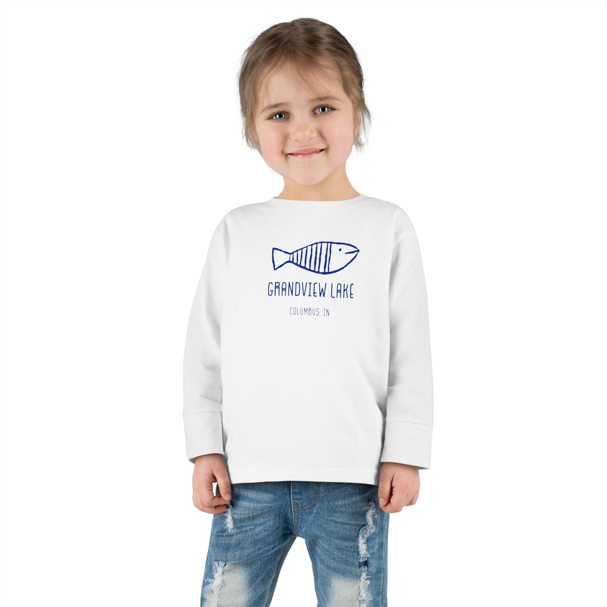 Toddler Long Sleeve Tee — "Grandview Lake" Hand-Drawn Fish Graphic