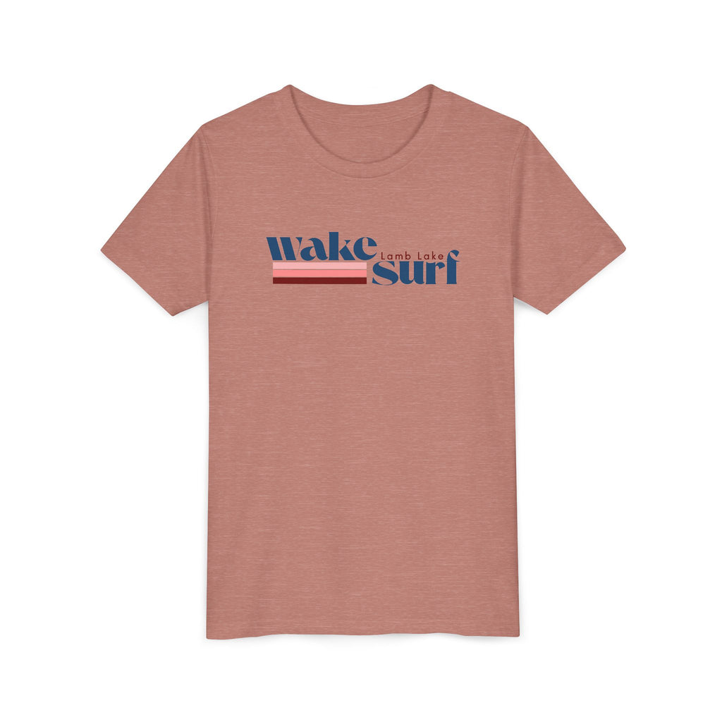 Youth Tee - "Wake Surf Lamb Lake" Retro Striped Kids Surf T‑Shirt