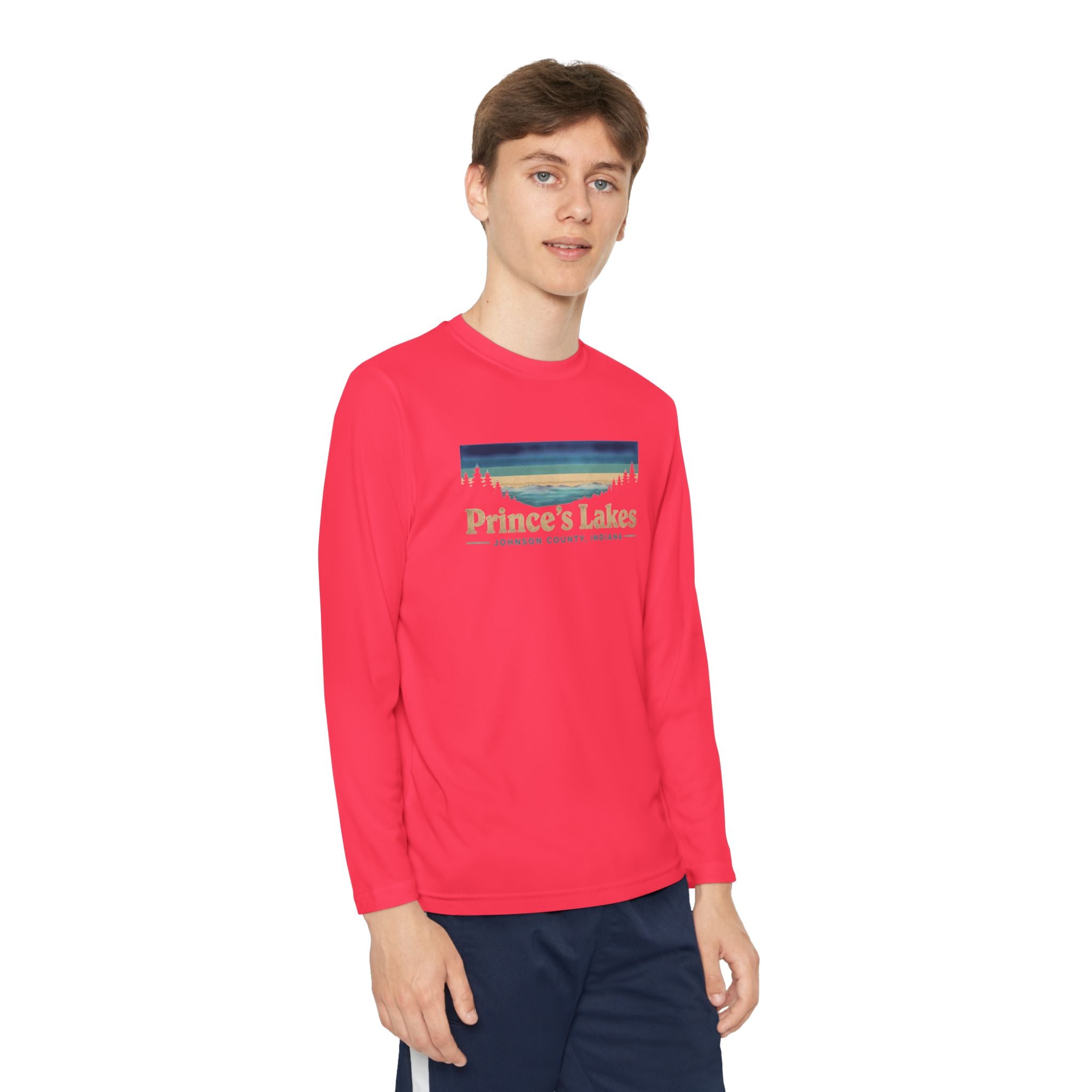 Prince's Lakes Youth Long Sleeve Tee — Retro Lakeside Nature Design