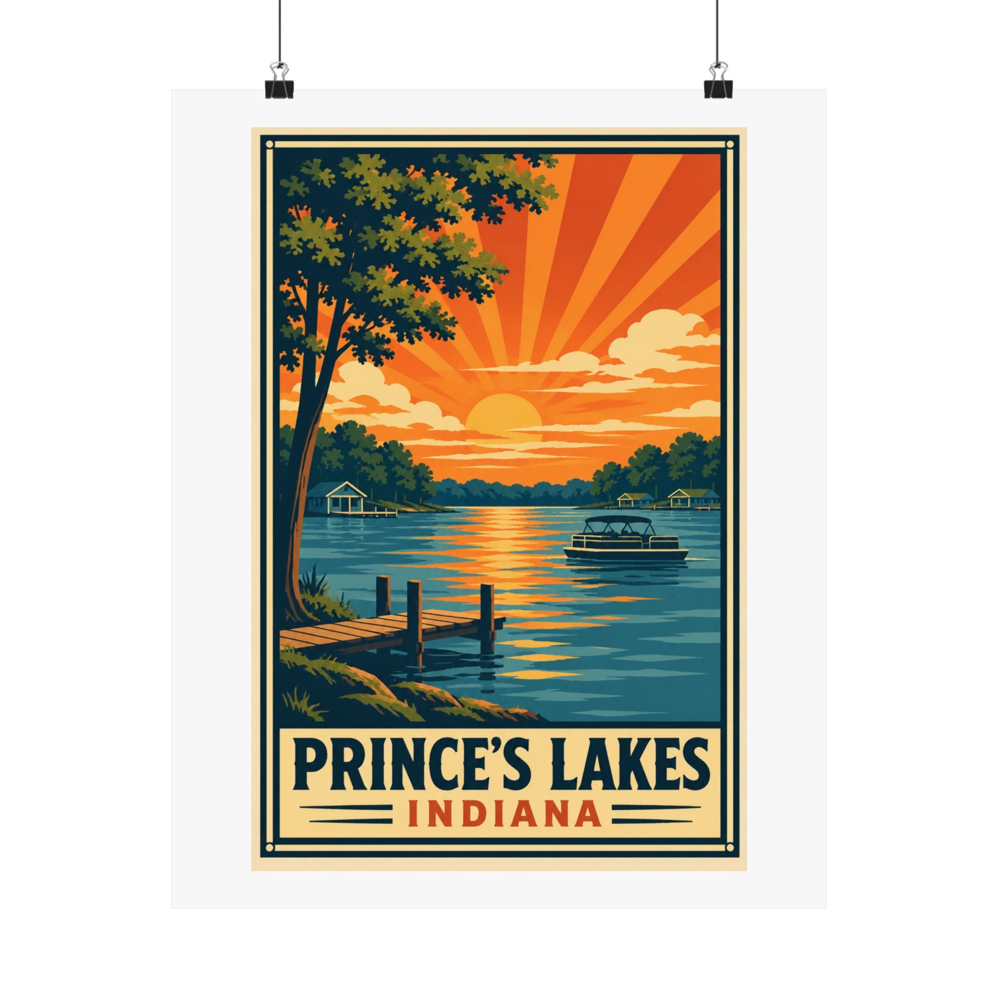 Prince's Lakes Indiana Sunset Poster- National Park Style