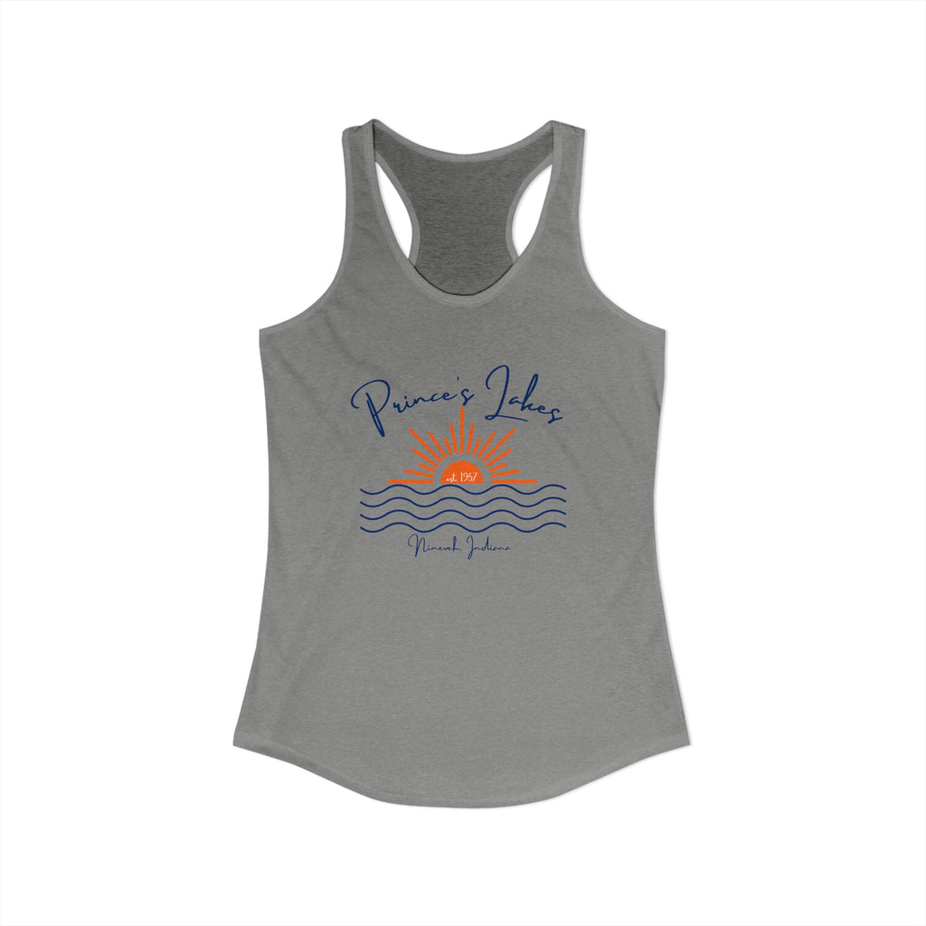 Women's Ideal Racerback Tank- Sun over Water "Prince's Lakes" Script