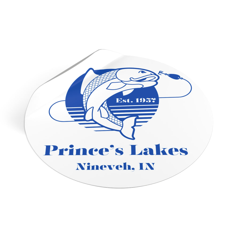Prince's Lakes Fishing Sticker — Round Vinyl "Est. 1957" (Nineveh, IN)