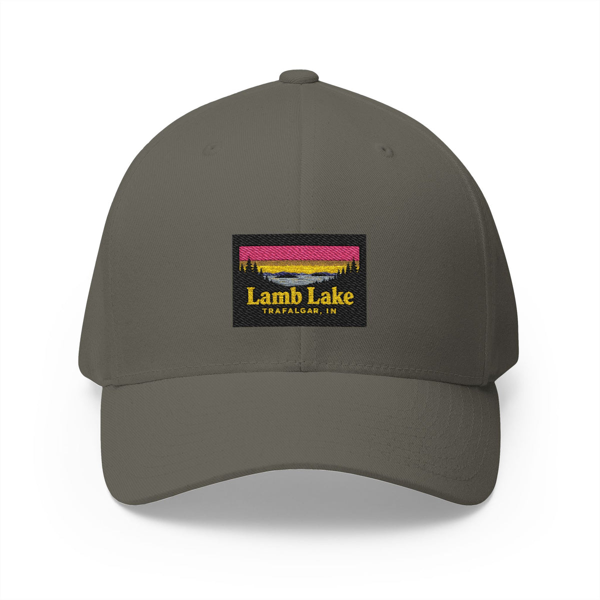 Lamb Lake Embroidered Cap — Scenic Lake Sunset Hat