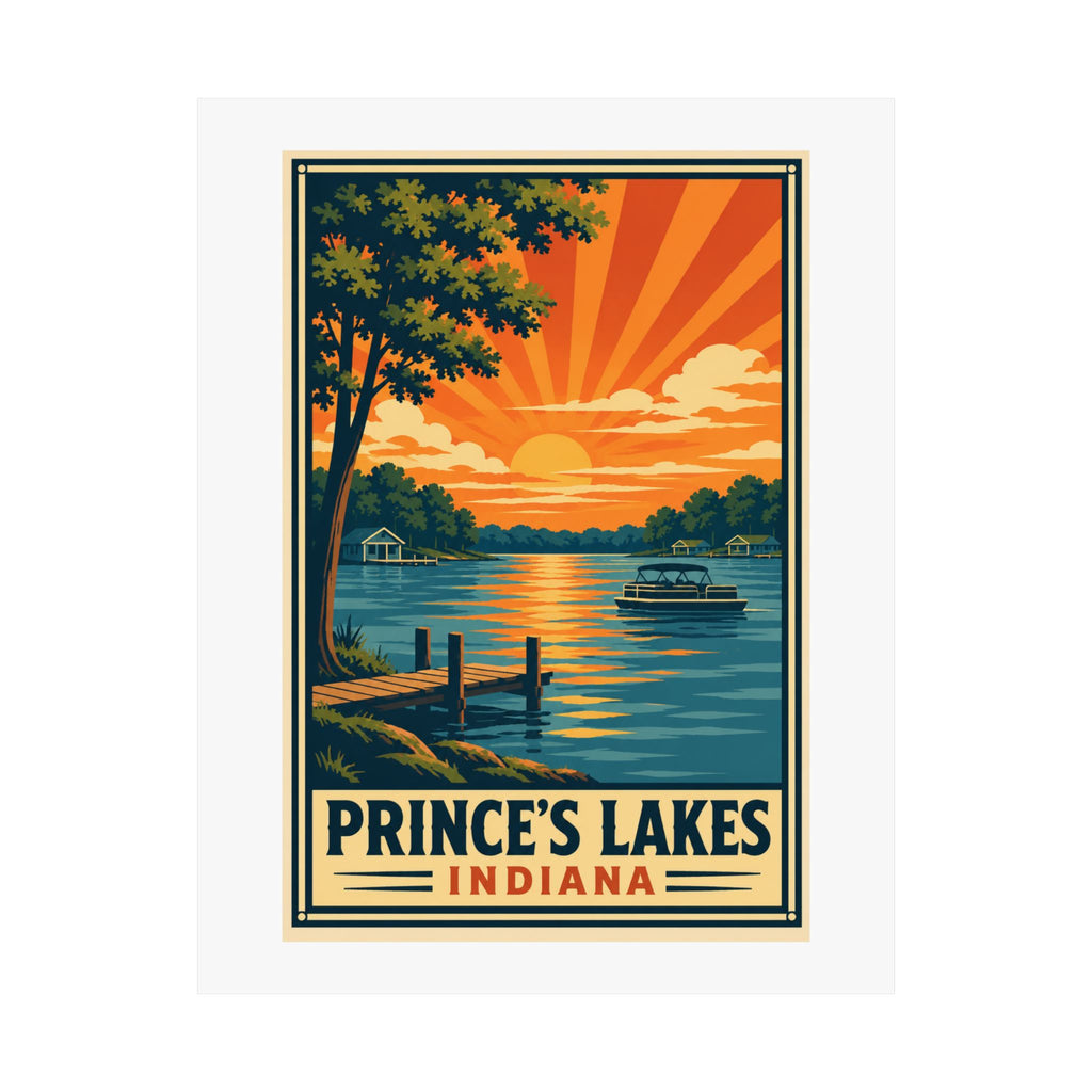 Prince's Lakes Indiana Sunset Poster- National Park Style