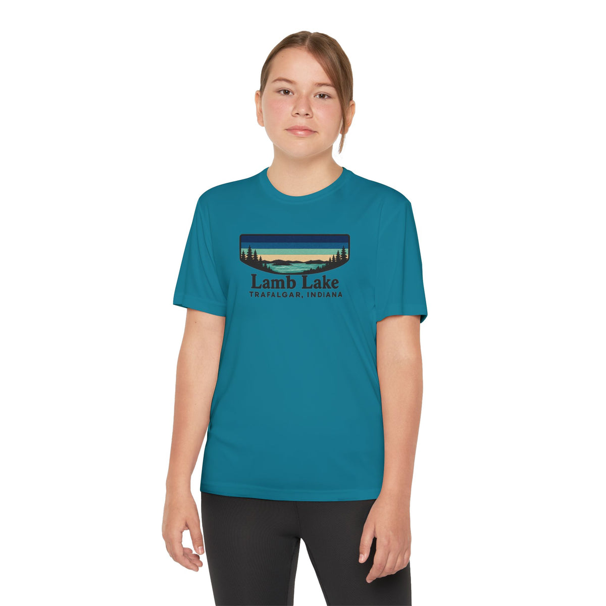 Youth Performance Tee — Lamb Lake Retro Sunset Camp Shirt