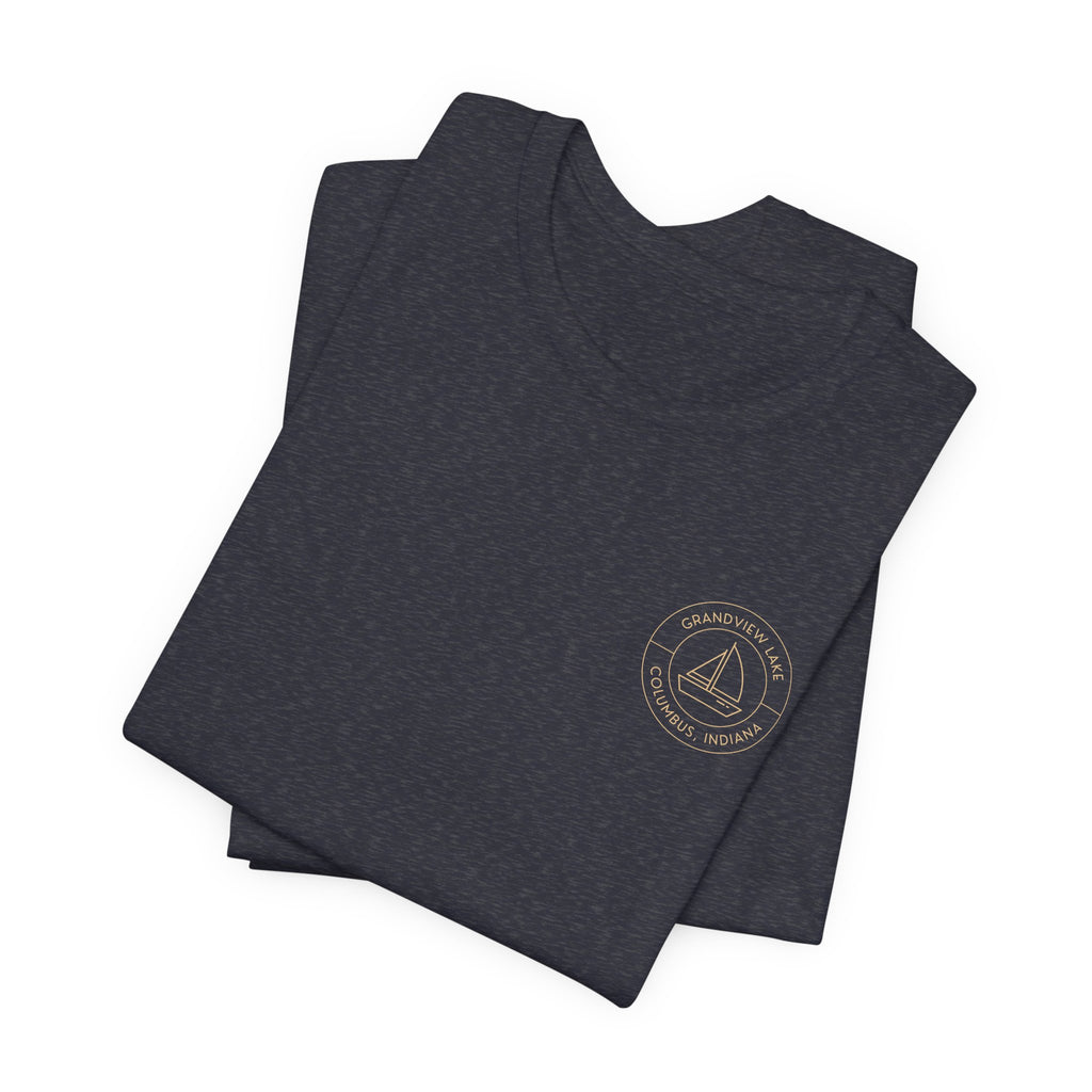 Sailboat Pocket & Back Print Grandview Lake Minimalist Tee —  Short Sleeve Shirt