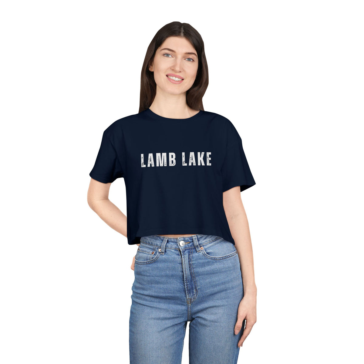 Lamb Lake Crop Tee — Women's Casual Lakeside Graphic Top
