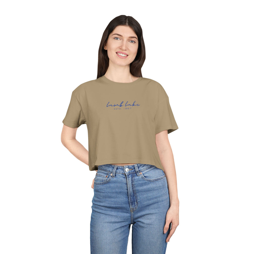 Script Logo Crop Tee — "lamb lake" Women's Casual Top