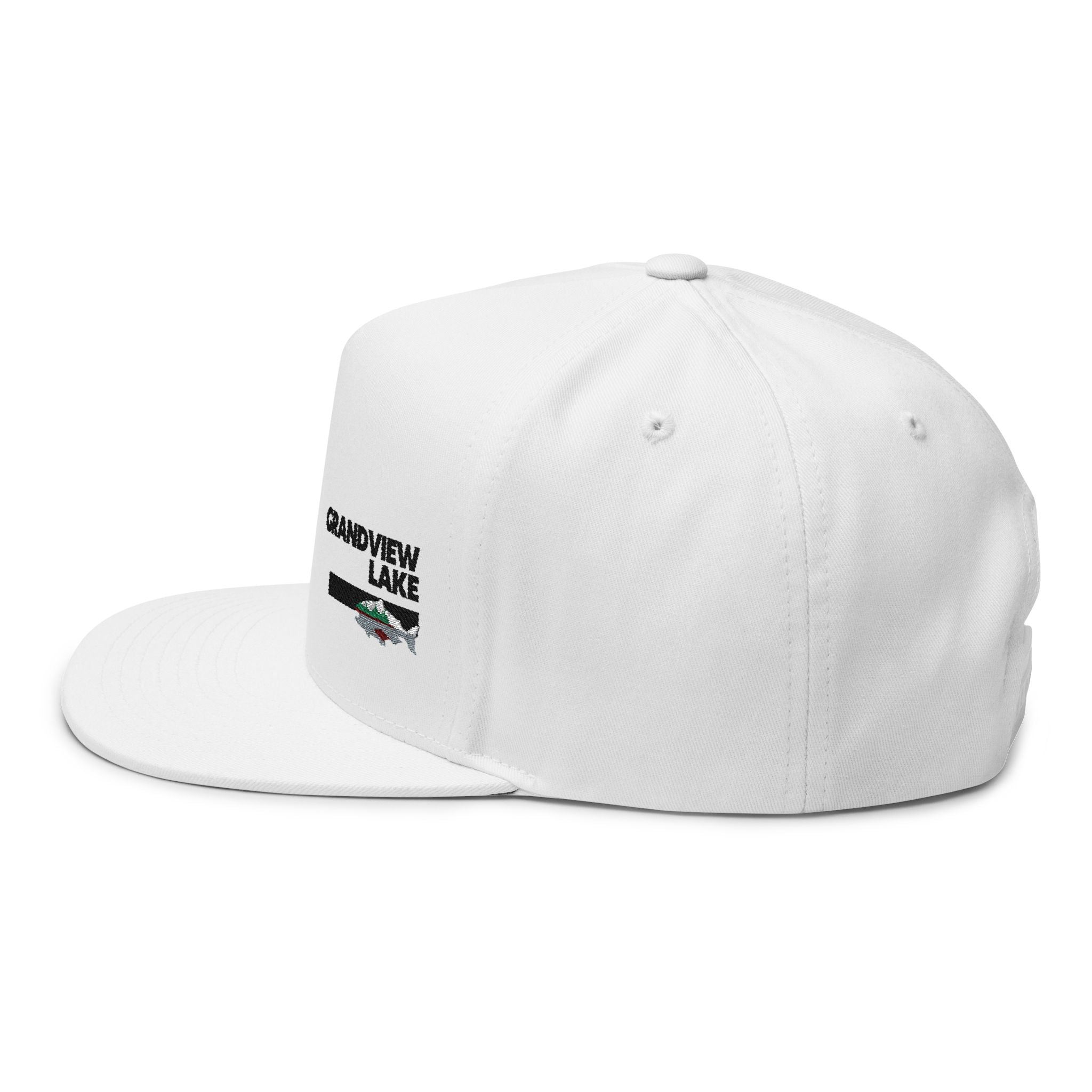 Grandview Lake Black Embroidered Flat Bill Cap — Fishing & Lake Life Snapback
