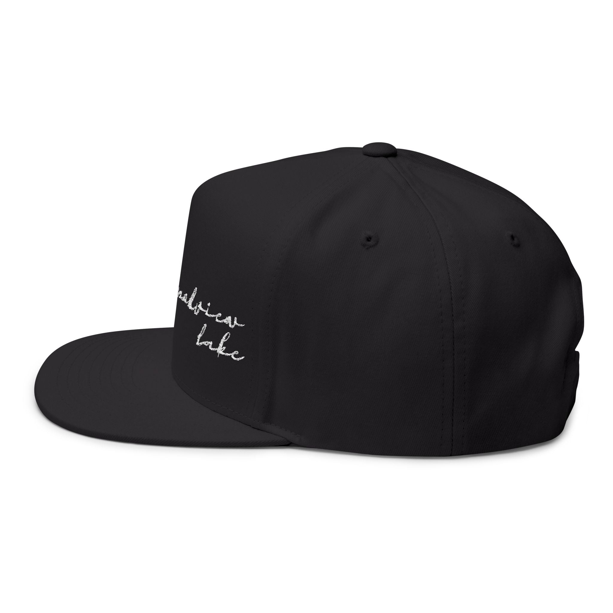 Grandview Lake White Script Embroidered Flat Bill Cap